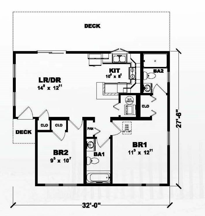 Beach Bungalow | 818 Square Foot Ranch Floor Plan