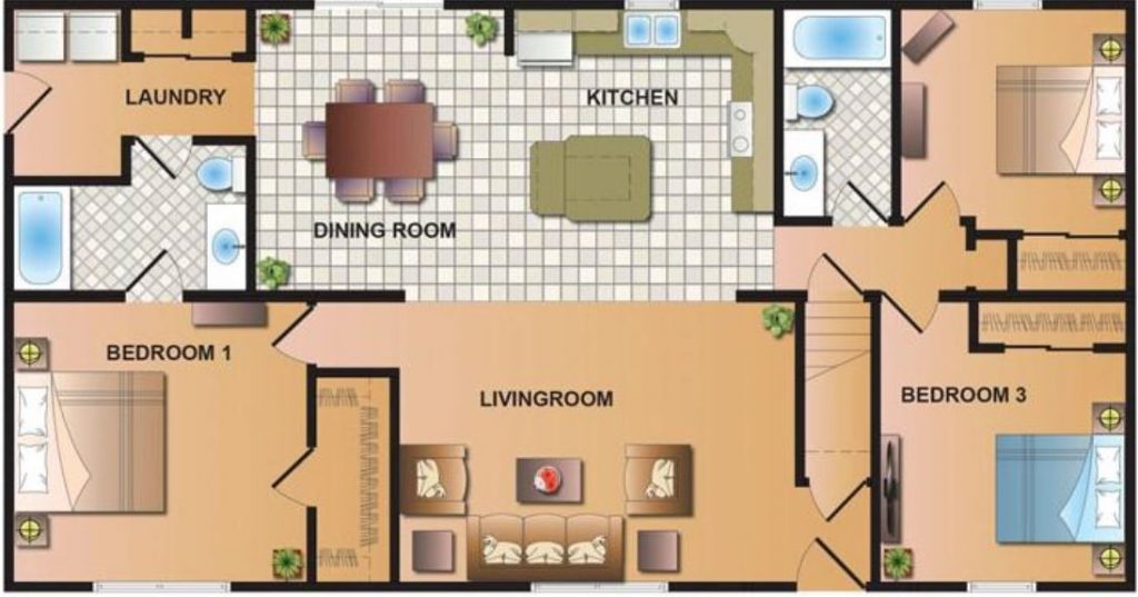 Ashton 1430 Square Foot Ranch Floor Plan