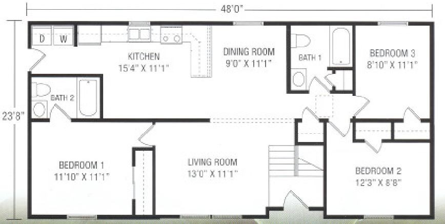 Prescott II | 1152 Square Foot Ranch Floor Plan