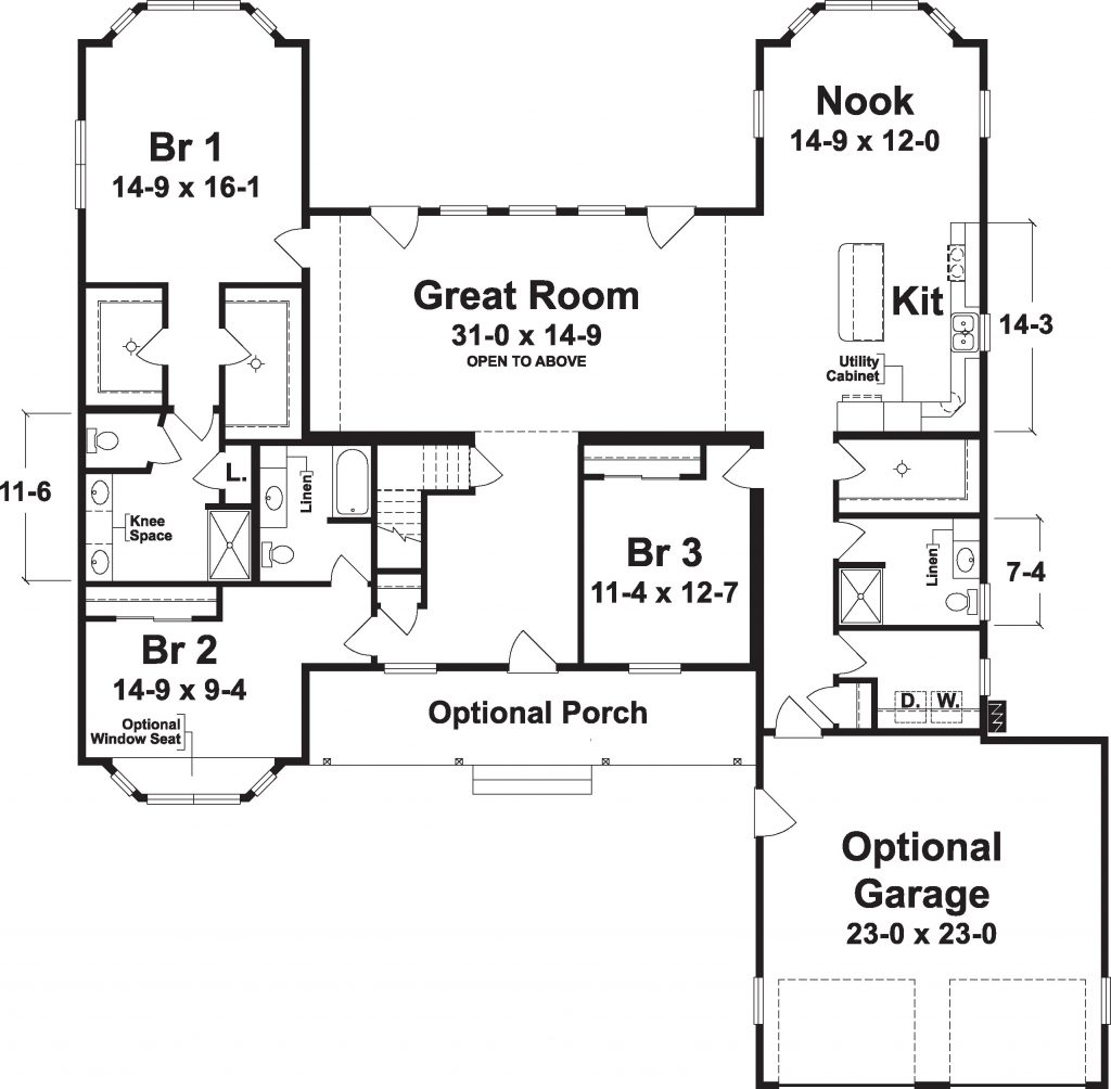 The Lake House 2559 Square Foot Ranch Floor Plan single-story-2-bedroom-mountain-lake-home-with-vaulted-great-room-and-pool-house-plan