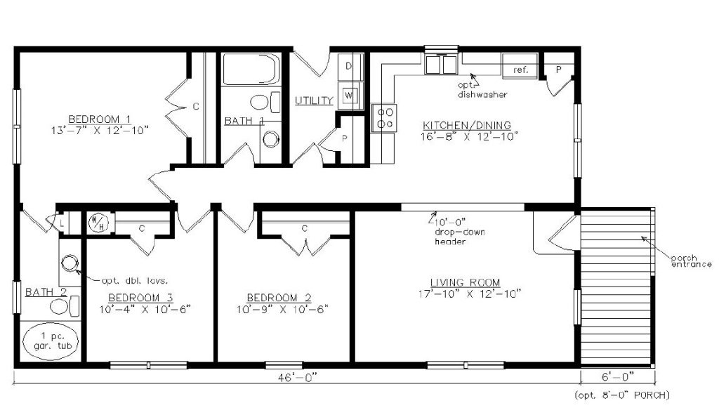 Currituck 1369 Square Foot Ranch Floor Plan