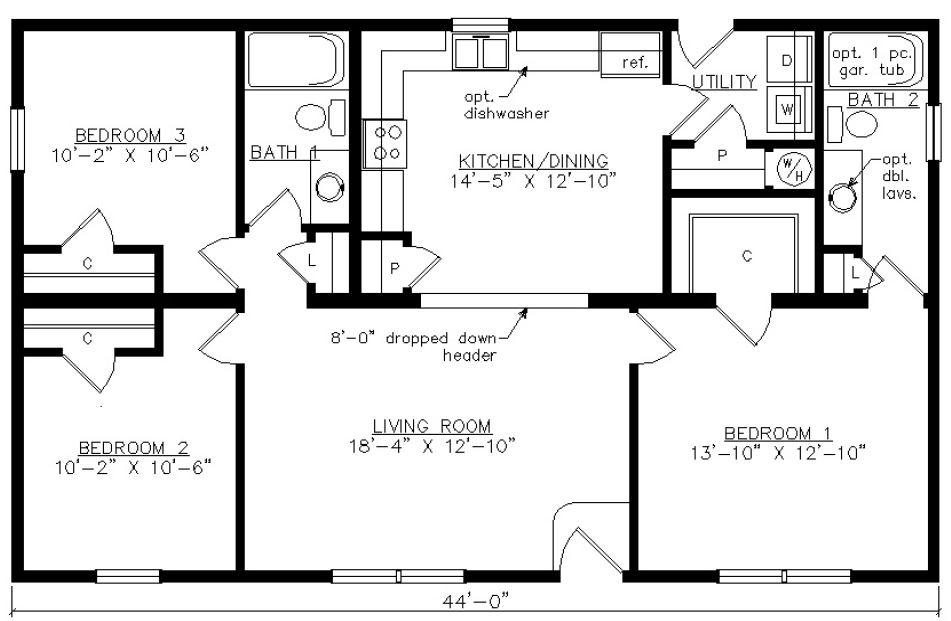Millbrook 1203 Square Foot Ranch Floor Plan