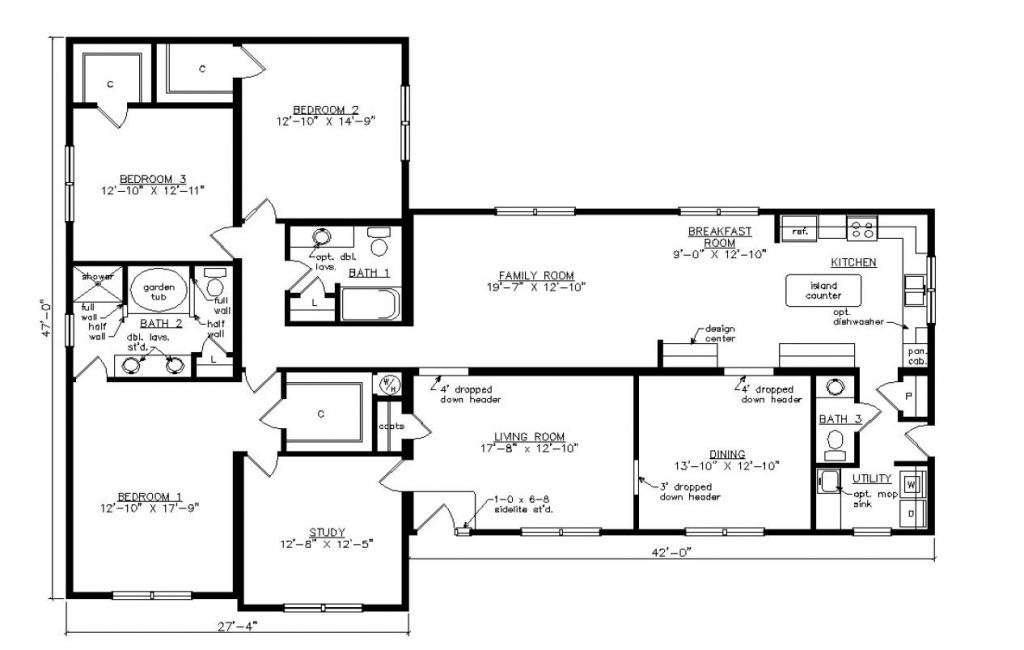 Williamston I (Traditional Ranch) 2460 Square Foot Ranch Floor Plan