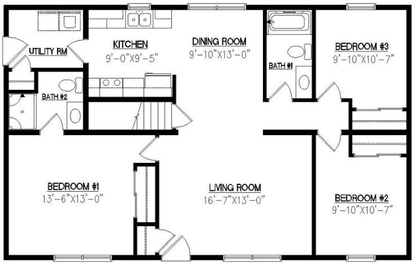 Brookside I 1210 Square Foot Ranch Floor Plan