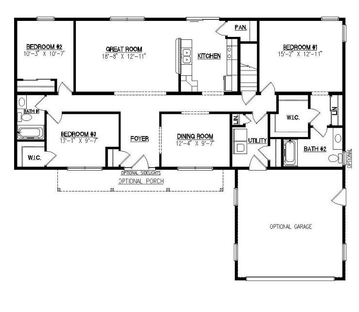 Jamison II | 1650 Square Foot Ranch Floor Plan