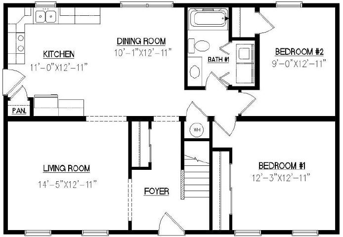 Woodhaven I | 1100 Square Foot Cape Floor Plan