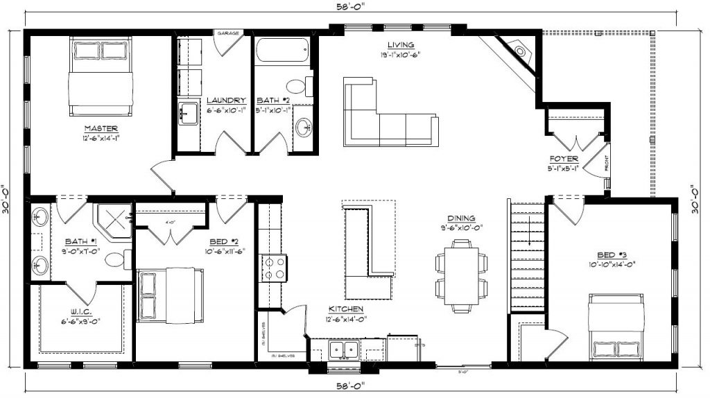 Gray | 1740 Square Foot Ranch Floor Plan