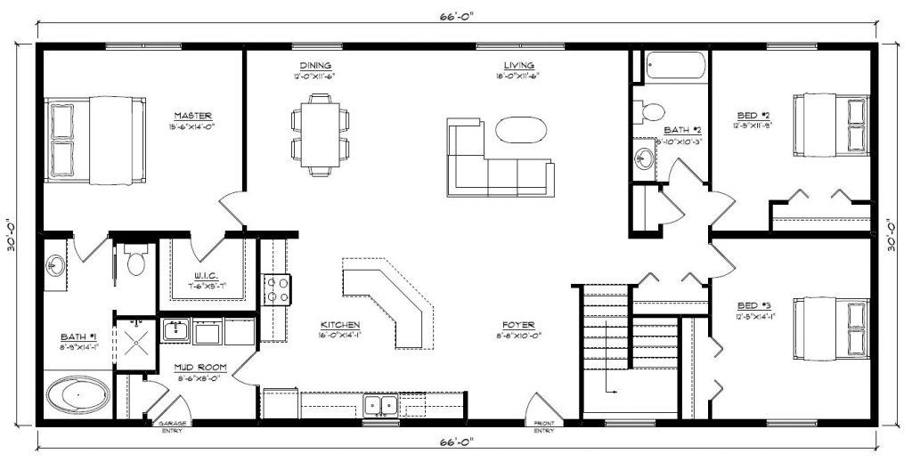 Logan 1980 Square Foot Ranch Floor Plan