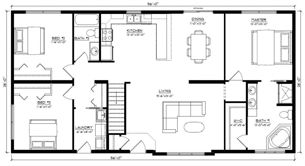 Yellowstone 1568 Square Foot Ranch Floor Plan