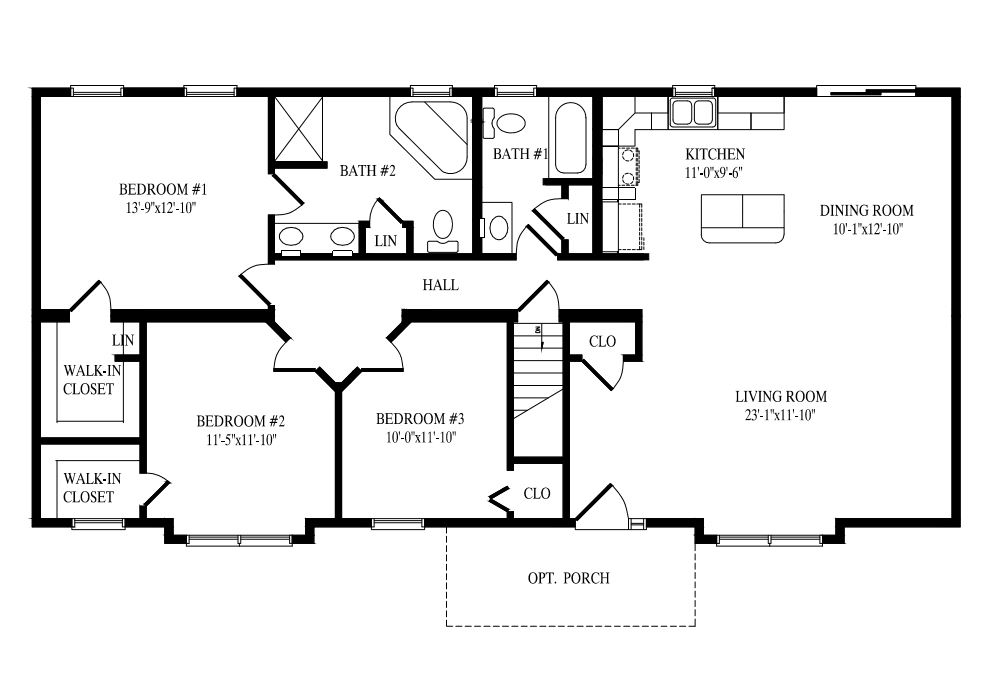 Timber Ridge 1503 Square Foot Ranch Floor Plan