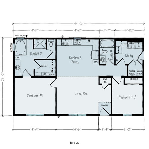 Jefferson 1144 Square Foot Ranch Floor Plan
